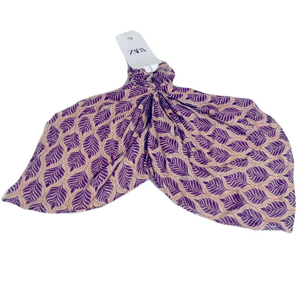 ZARA Accessories | Printed Scarf Scrunchie | Purple Leaf Print | Size: S/M